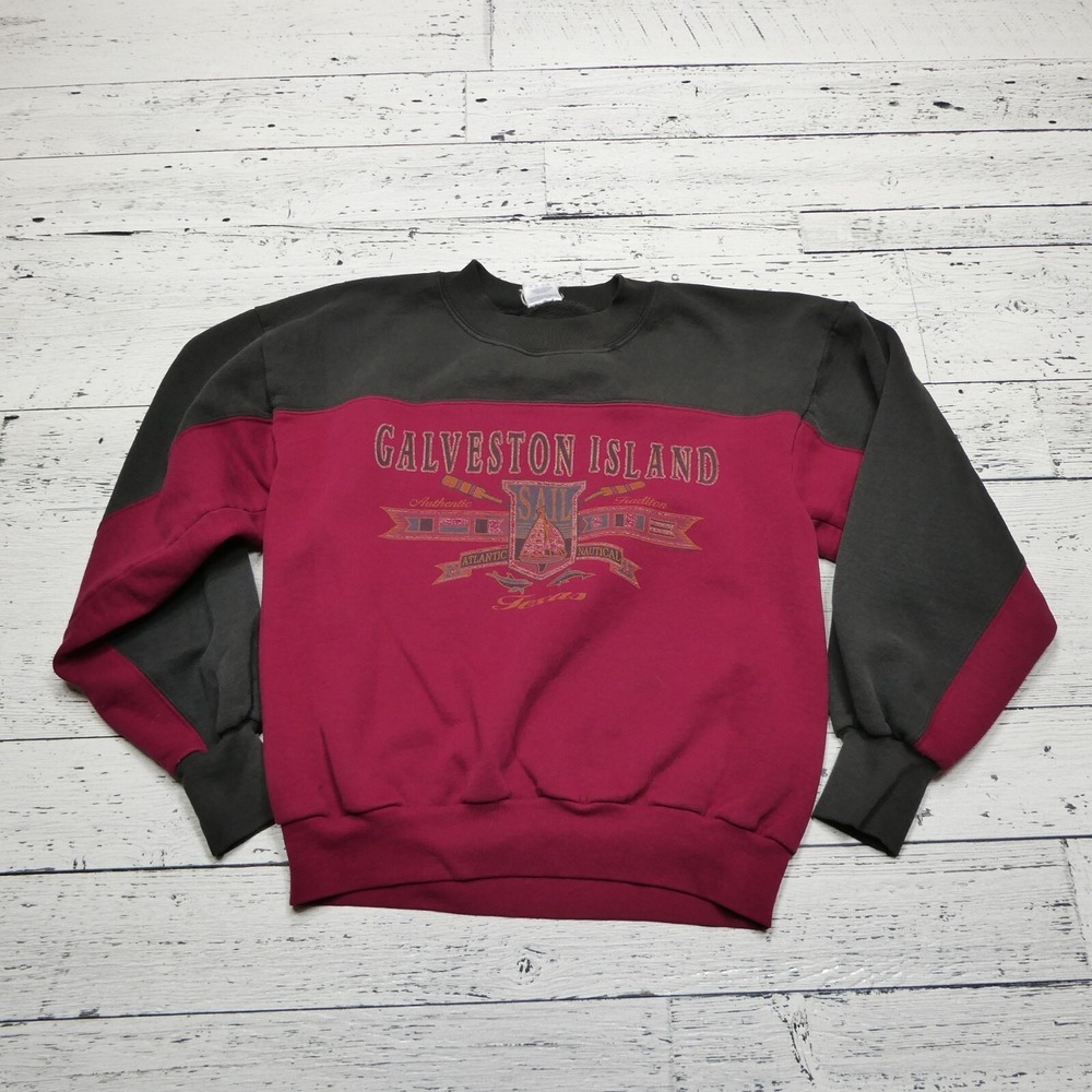 VINTAGE Galveston Island‎ Sweatshirt Womens Medium Sail Atlantic Nautical Texas